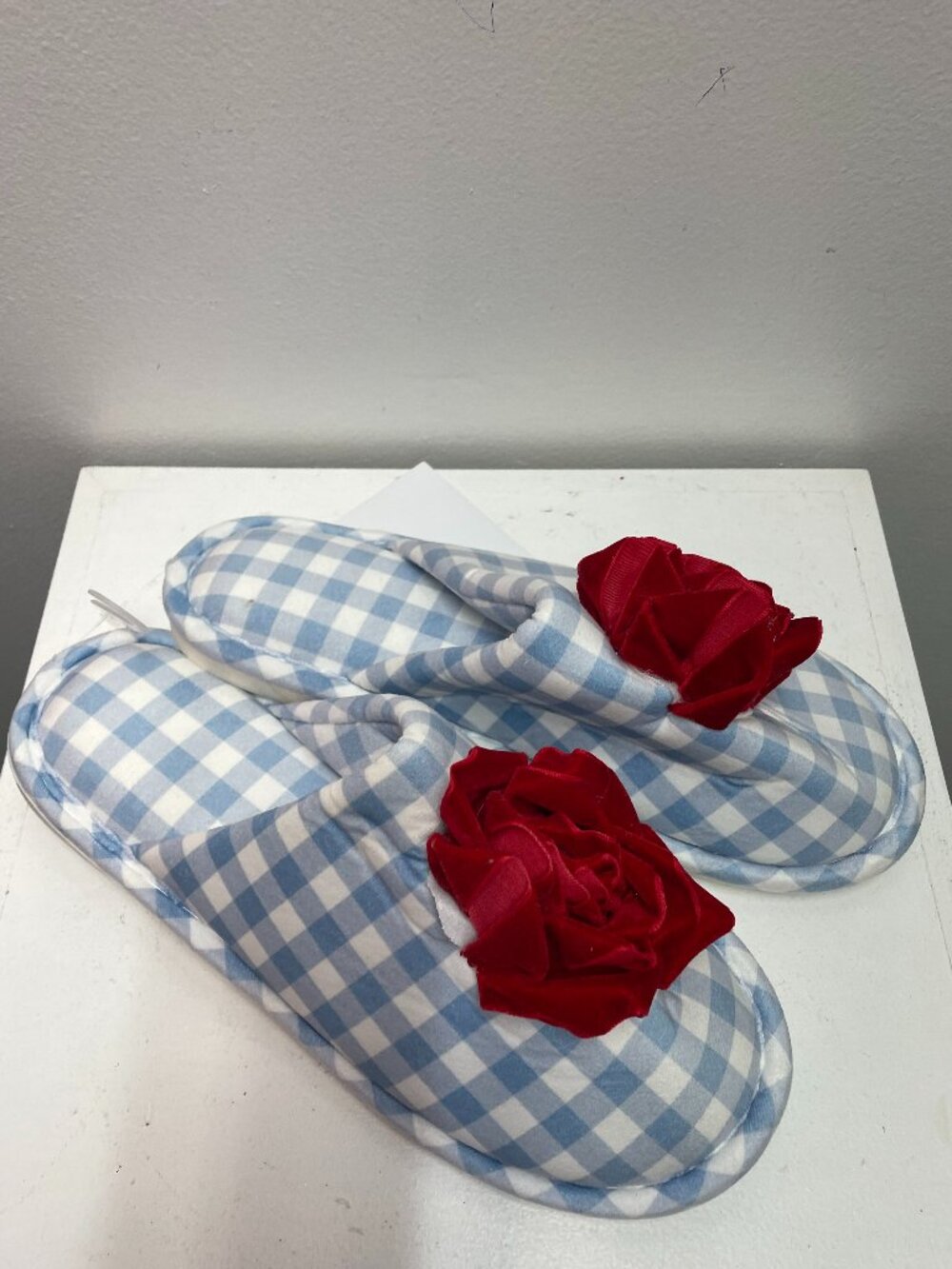 Bella Crystal Gingham Plush Slippers
